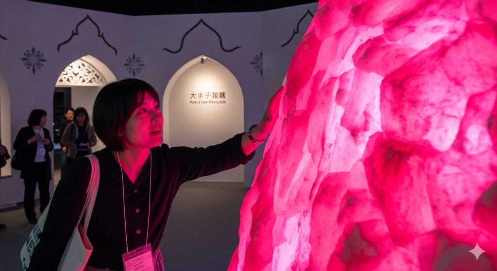 パキスタンのパビリオンで岩塩に触れる